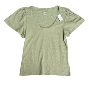 NWT GAP Women's Sage Green Scoop Neck Short flutter Sleeve Tee ForeverSoft Top